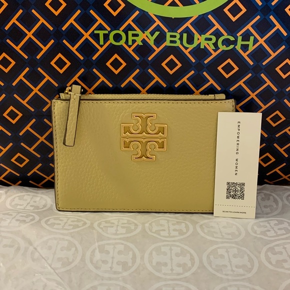 Tory Burch Britten Zip Card Case Mini Wallet Eggnog Yellow Gold - Picture 1 of 6